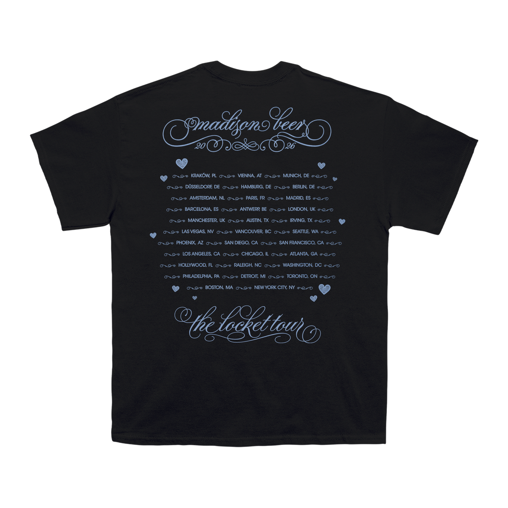 Black t-shirt with Madison Beer's The Locket Tour dates.