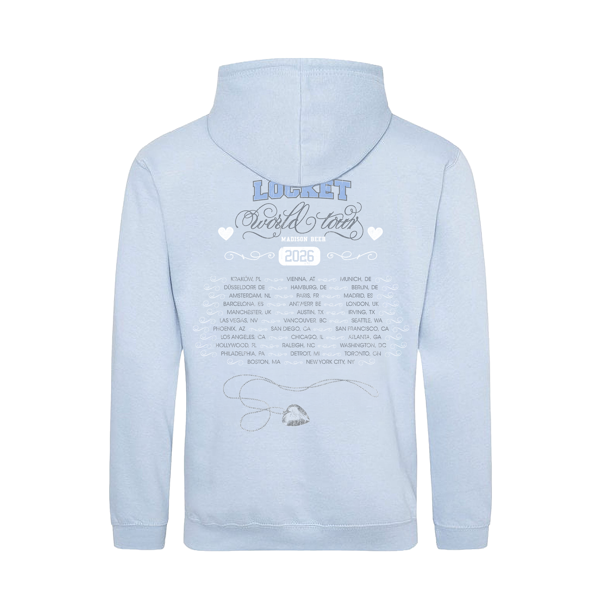 Light blue Madison Beer hoodie with text and graphics