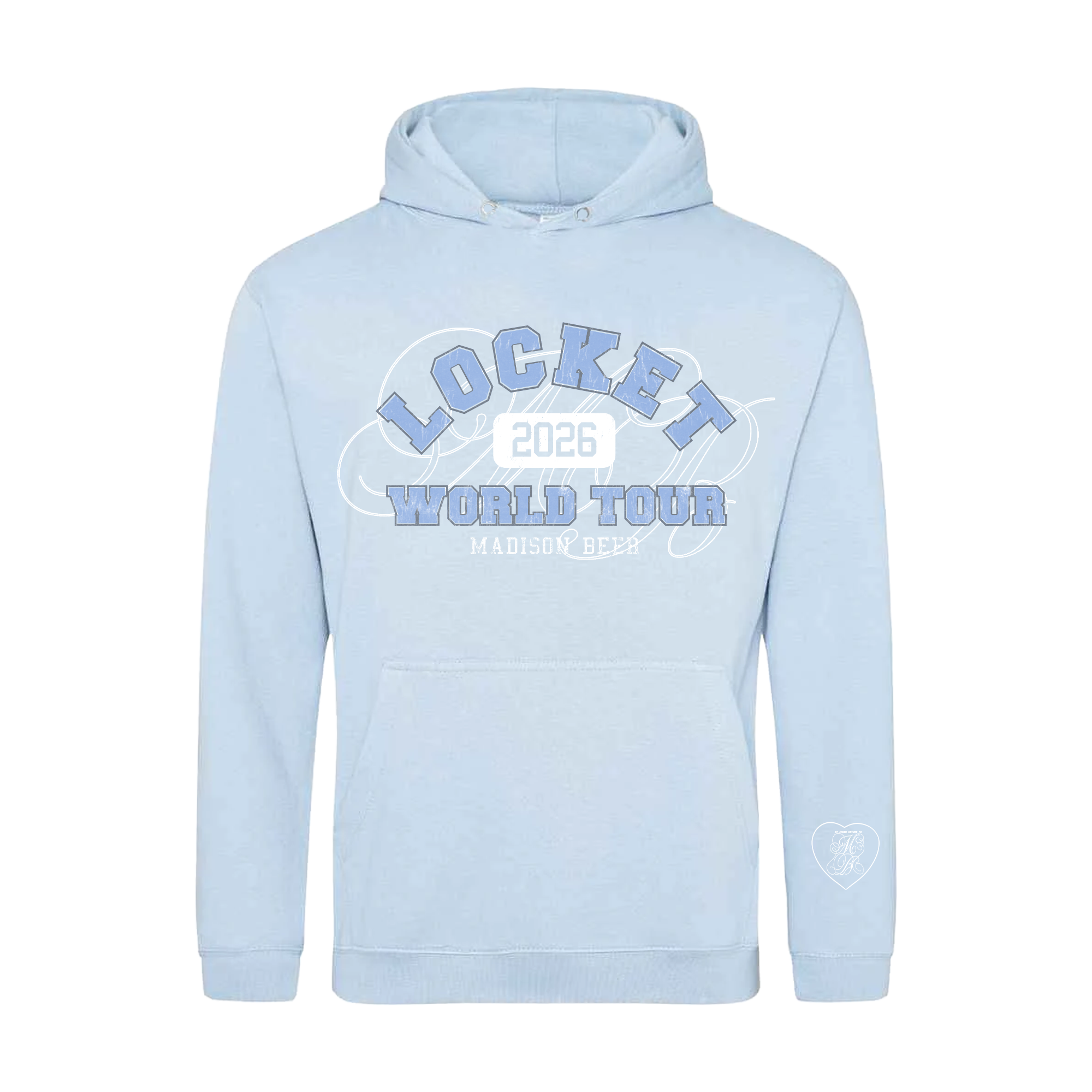 Light blue Madison Beer hoodie with 'Locket 2026 World Tour' text.