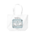 White Madison Beer tote bag with swan design.
